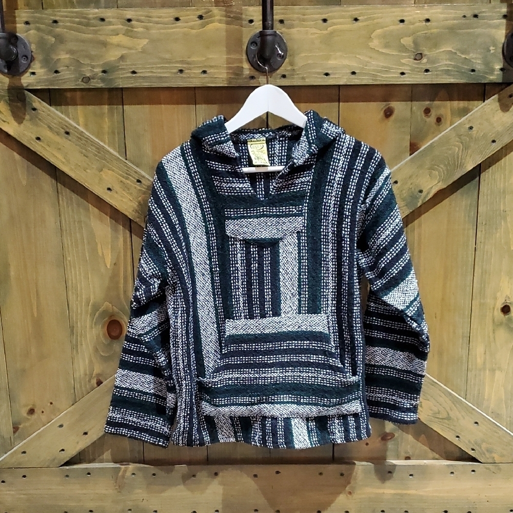 Striped Hooded Baja Top Handwarmer Mexican Beach Surfer Oceanside